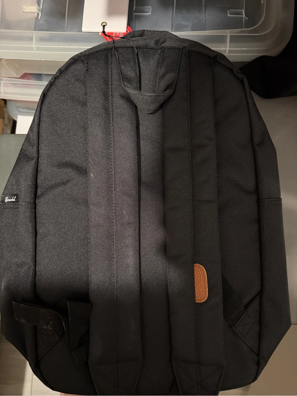 Herschel Supply Company Black Backpack with Brown Leather Pulls